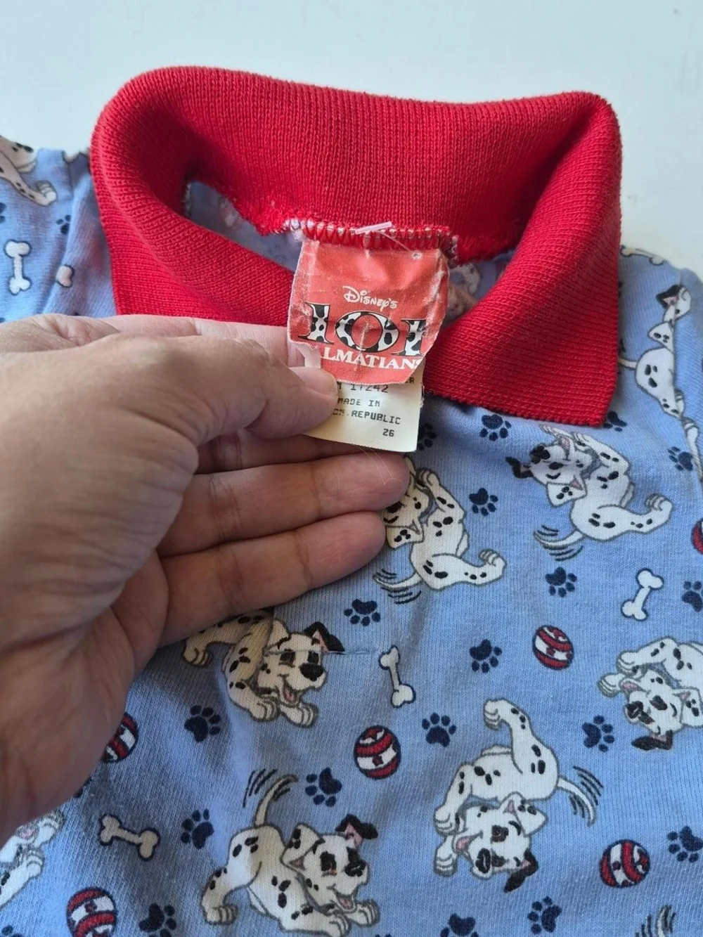 Disney Light Blue Dalmatian Print One-Piece with Red Collar
